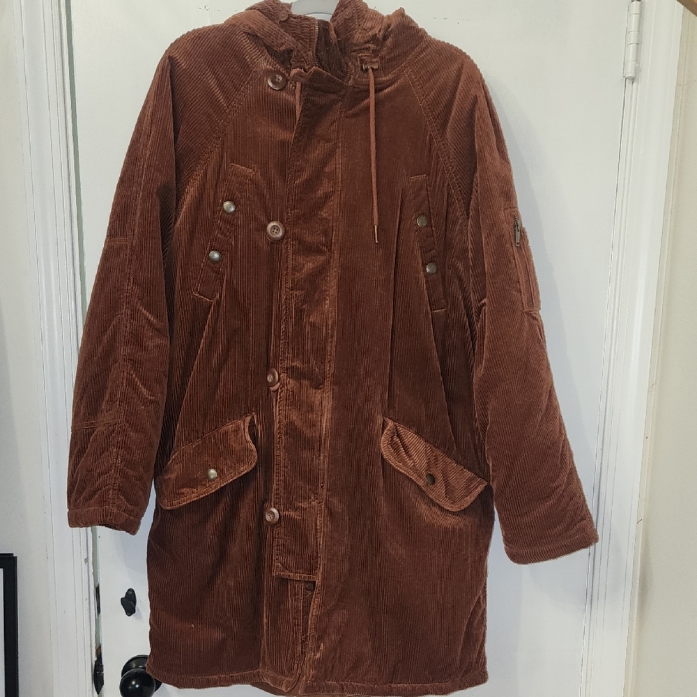 Brown Corduroy Hooded Coat